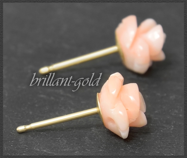 Preview: Ohrstecker rosa Edel-Koralle Rosen Blume, 585 Gold